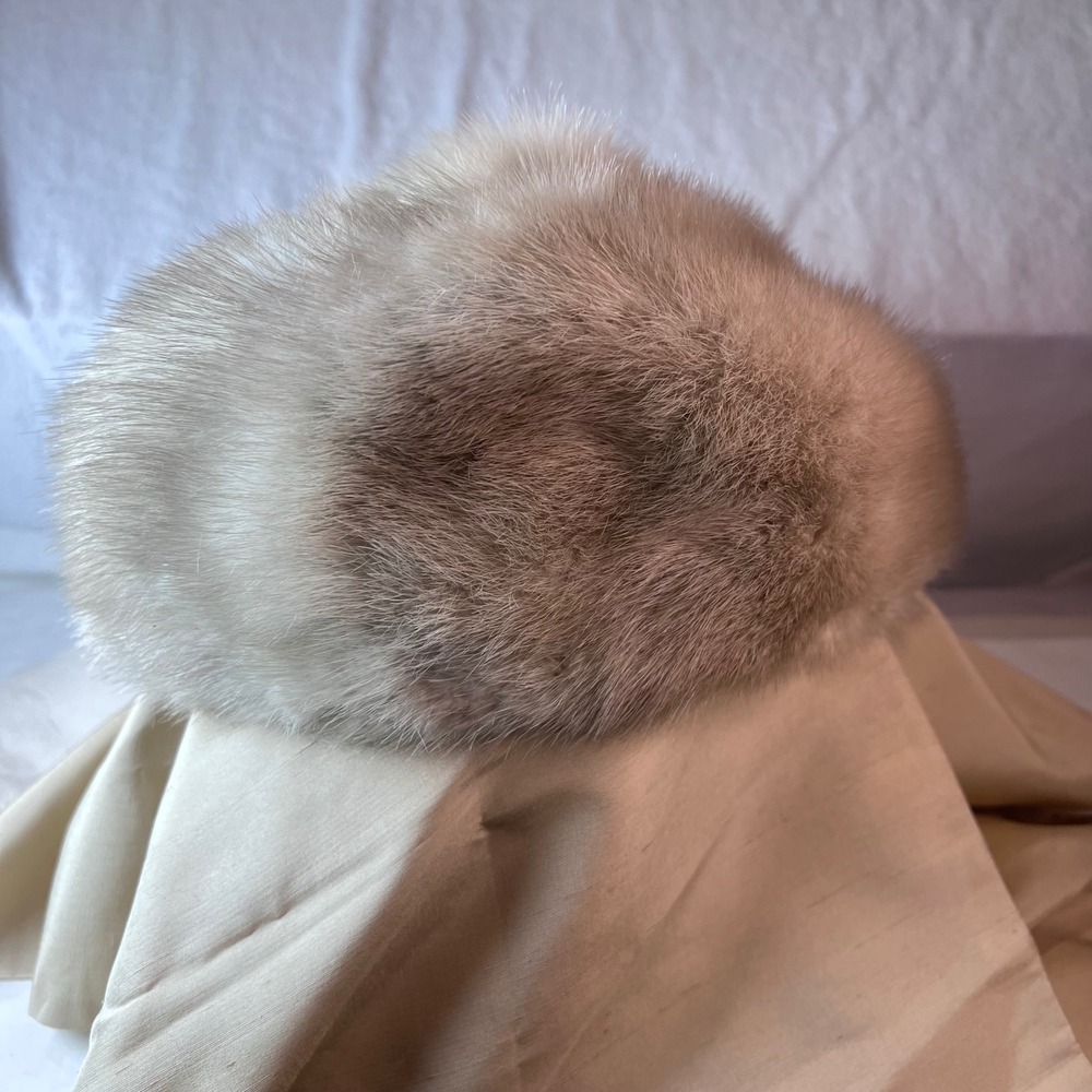 Vintage Real Mink Fur Pillbox Hat Champagne Blonde Winter Glamour Womens - Picture 2 of 4